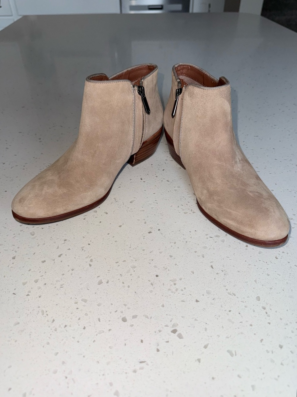 Sam Edelman Beige Suede Chukka Ankle Boots with Side Zips